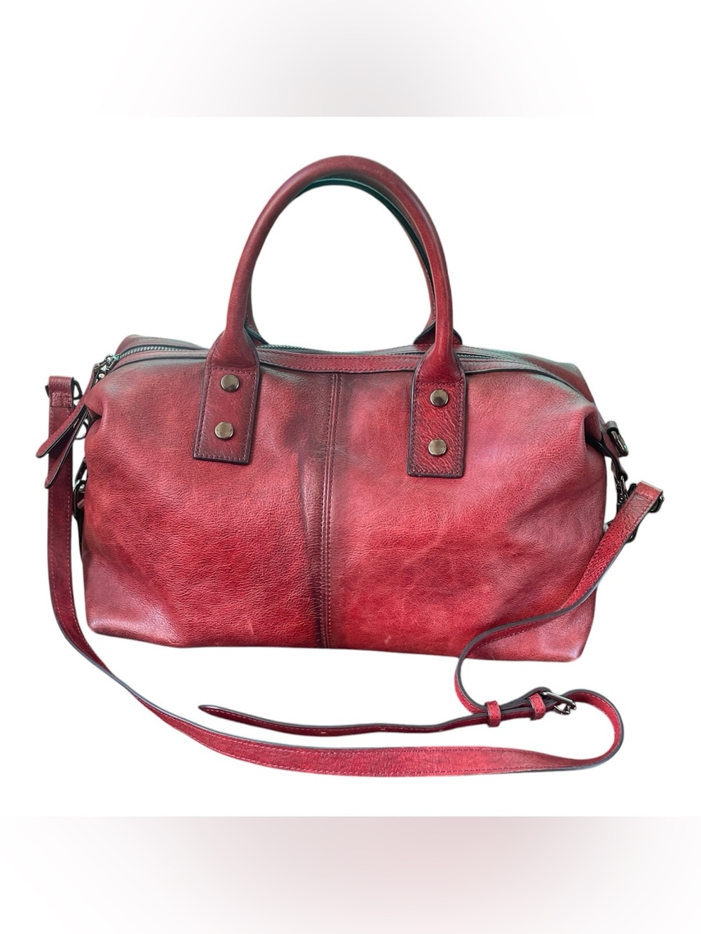 Iswee Vintage Genuine Leather Satchel Bag - Wine Red / Burgundy